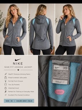 Nike Gray and Light Blue Fit Hoodie Jacket